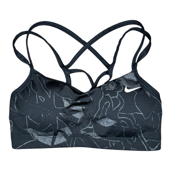 Nike Black and Gray Sparkle Favorites Flower Sports Bra - Picture 1 of 5